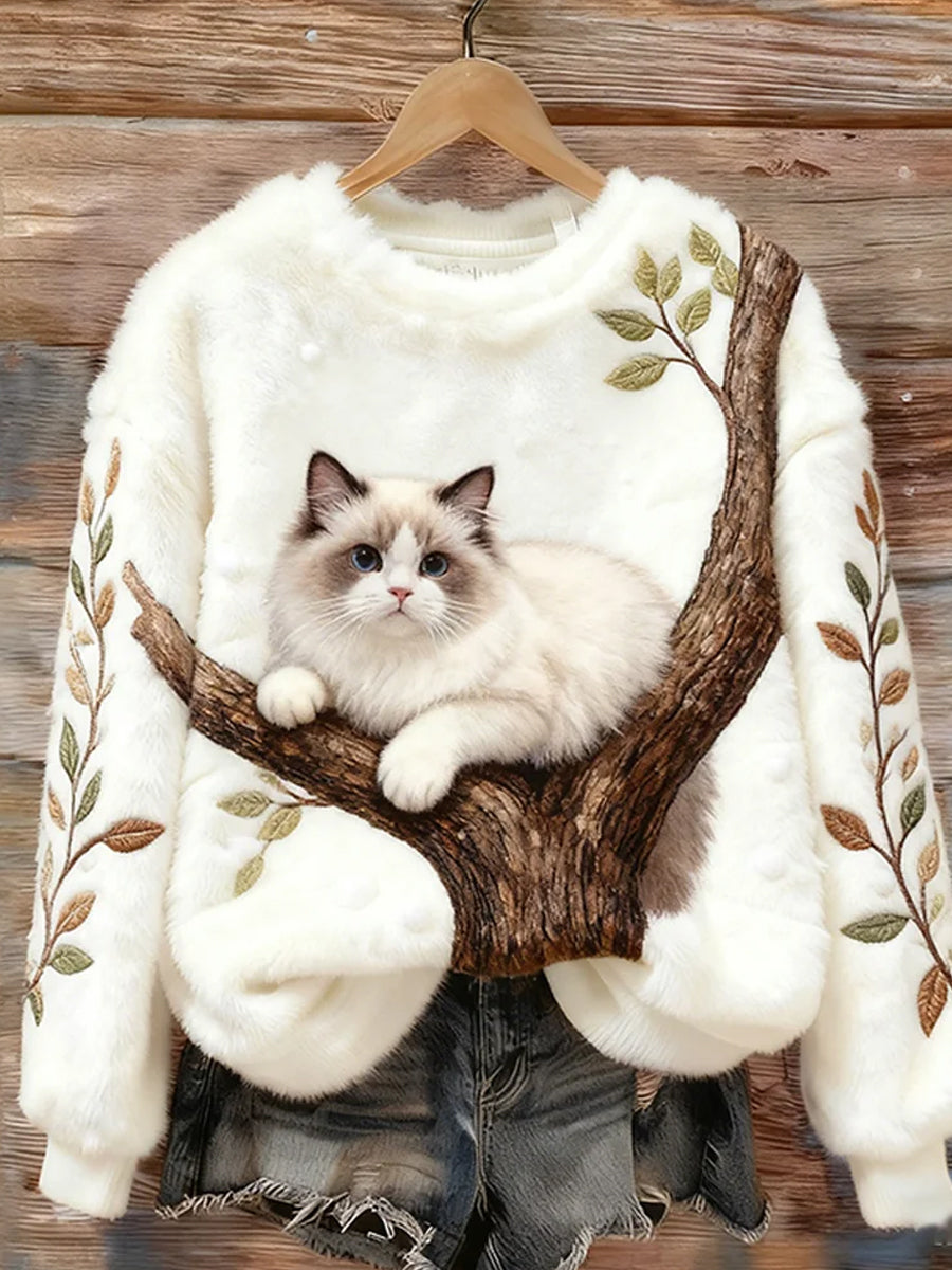 Damskie Retro Animal Art Print Casual Top flanelowy