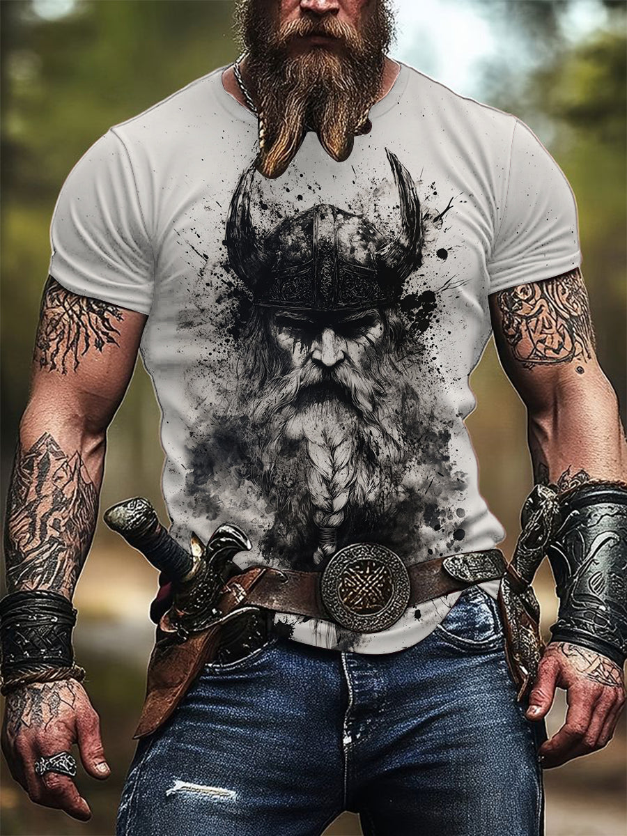 Męska koszulka z nadrukiem Viking Warrior Edgy Splatter