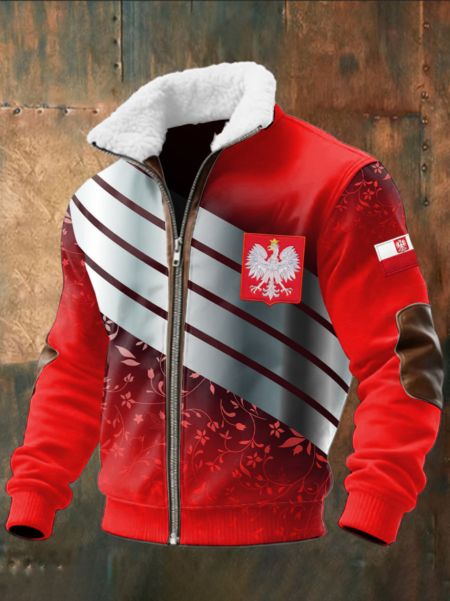 Kurtka w paski w stylu retro z polską flagą