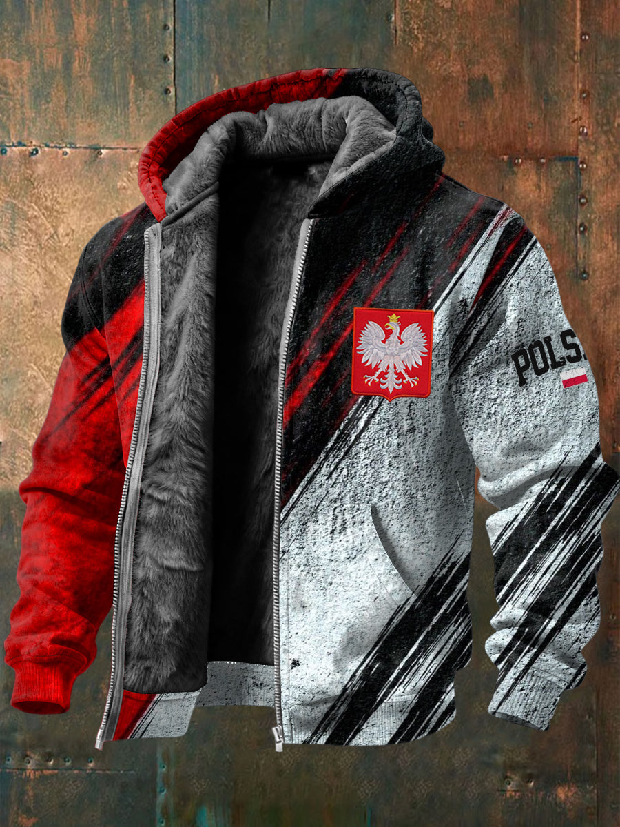 Retro polski emblemat Abstrakcyjna linia z kapturem z polarem