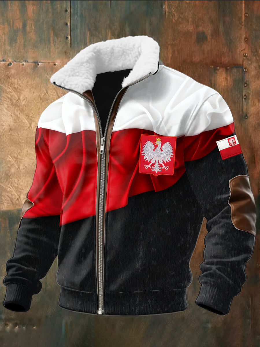 Retro Abstrakcyjna kurtka z polską flagą