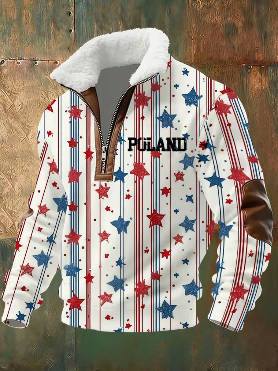 Męska bluza z kołnierzykiem z nadrukiem Polską Flagą