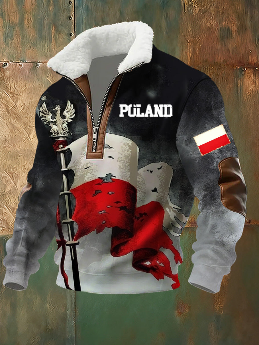 Męska bluza z kołnierzykiem z nadrukiem Polską Flagą