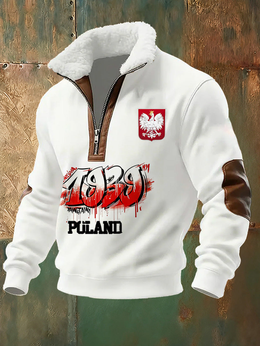 Męska bluza z kołnierzykiem z nadrukiem Polską Flagą