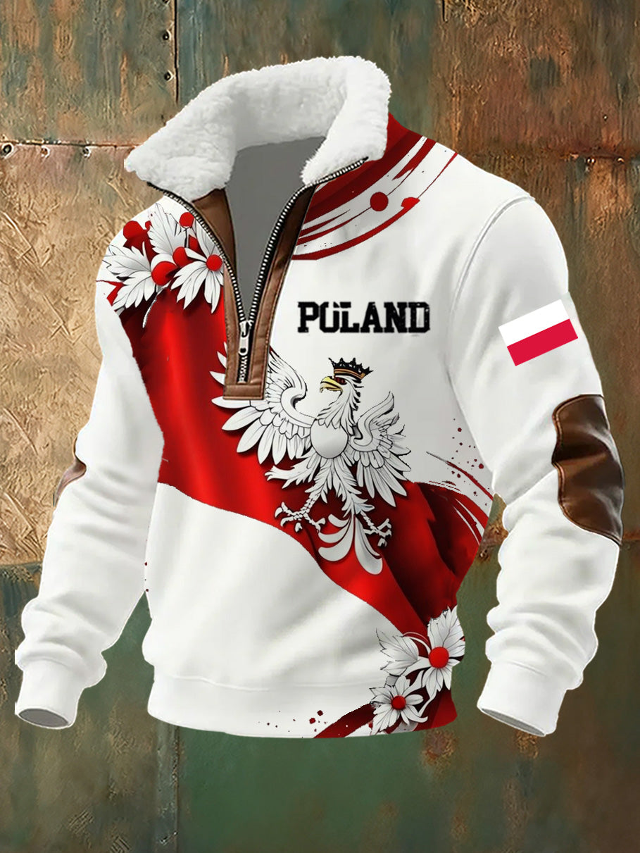 Męska bluza z kołnierzykiem z nadrukiem Polską Flagą