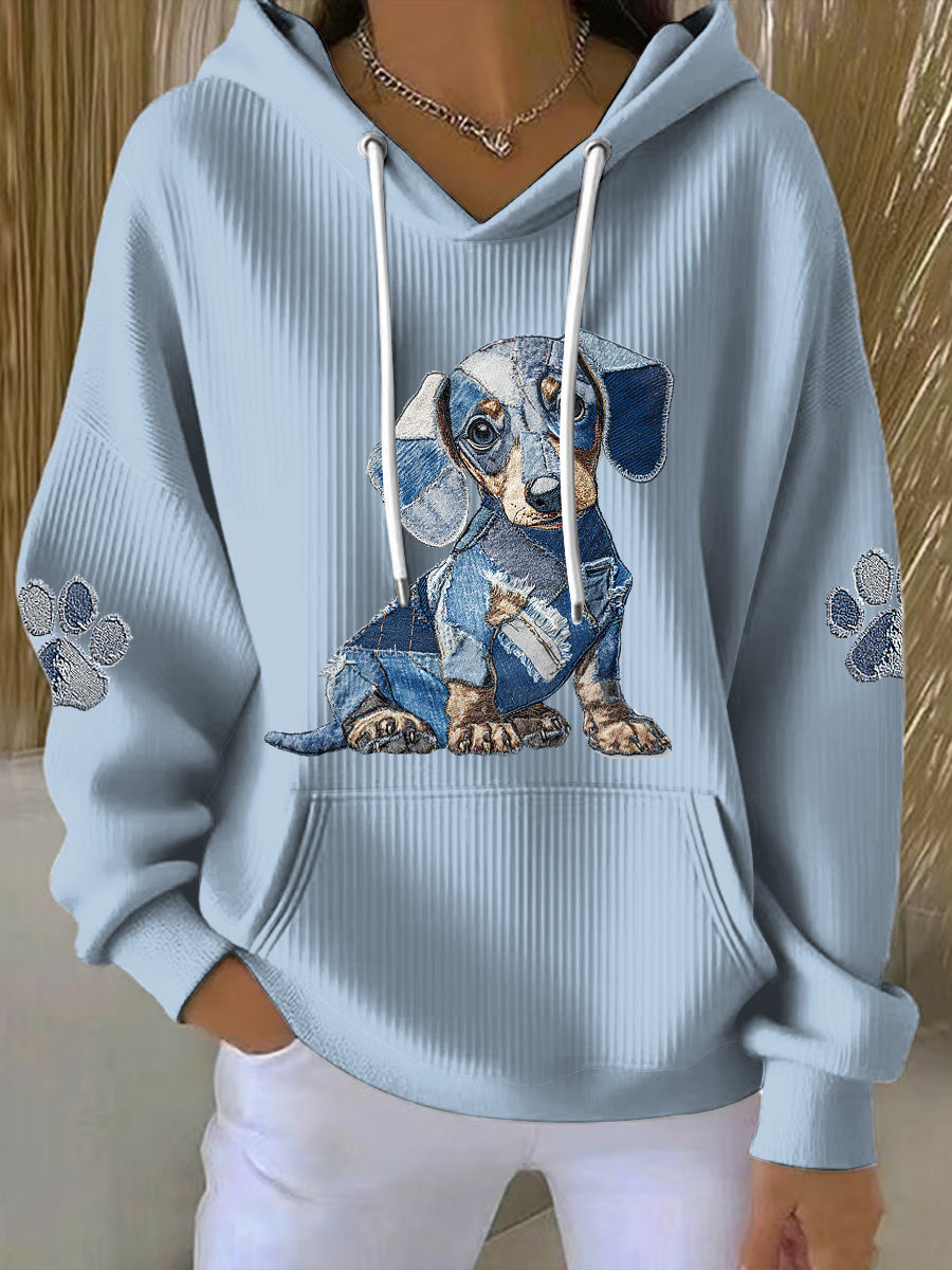 Damska bluza z kapturem z długim rękawem z nadrukiem z okrągłym dekoltem