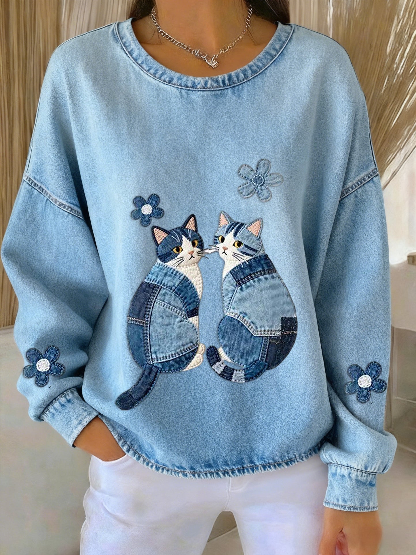 Damska bluza z nadrukiem patchworku w stylu retro w kwiatowy wzór