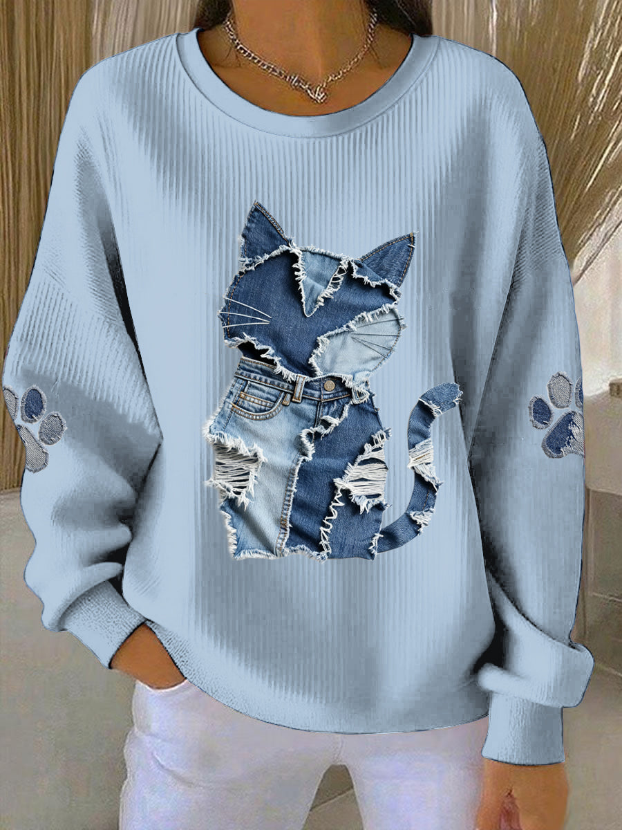 Damska bluza z długim rękawem z okrągłym dekoltem z nadrukiem zwierząt