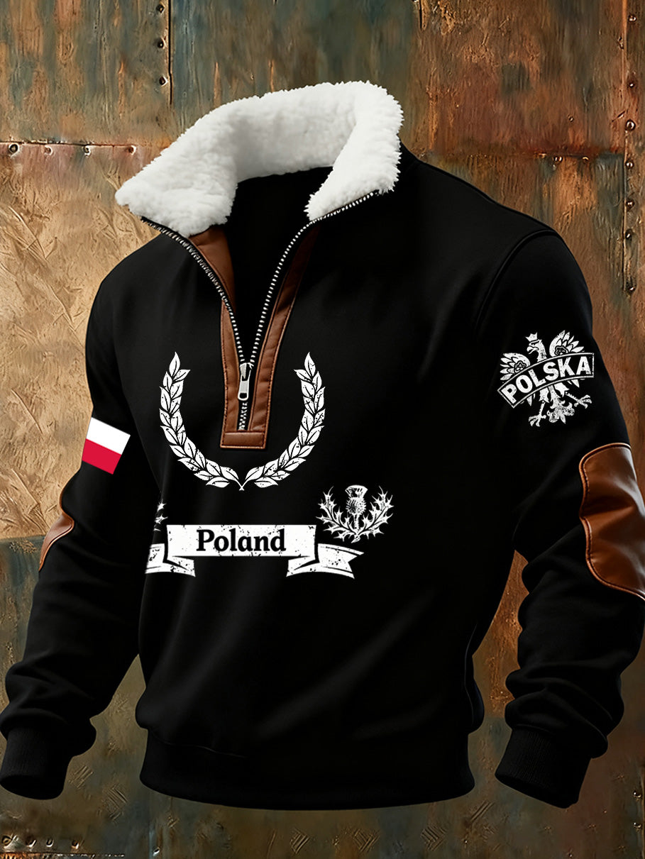 Wygodna bluza ze stand-up z kołnierzem męską polską flagą