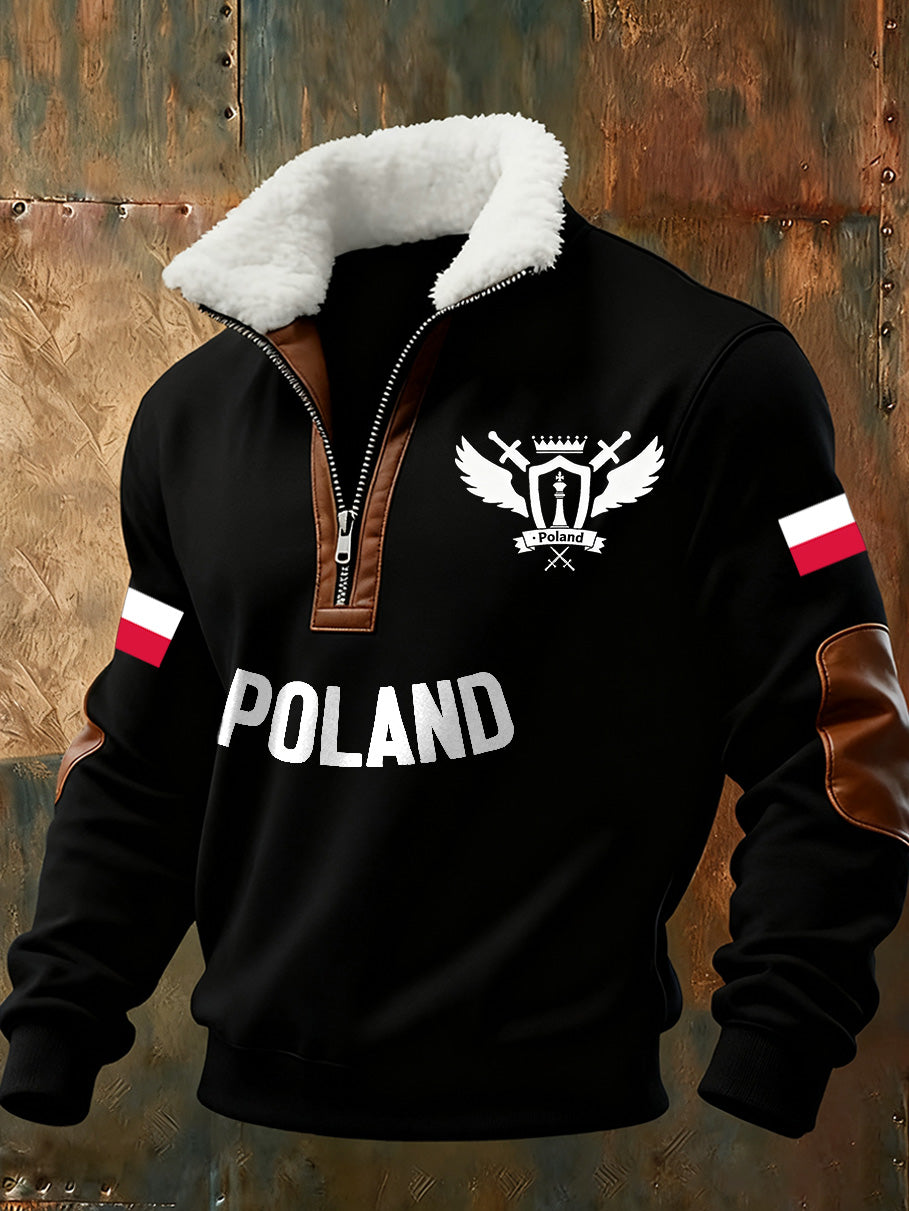 Wygodna bluza ze stand-up z kołnierzem męską polską flagą