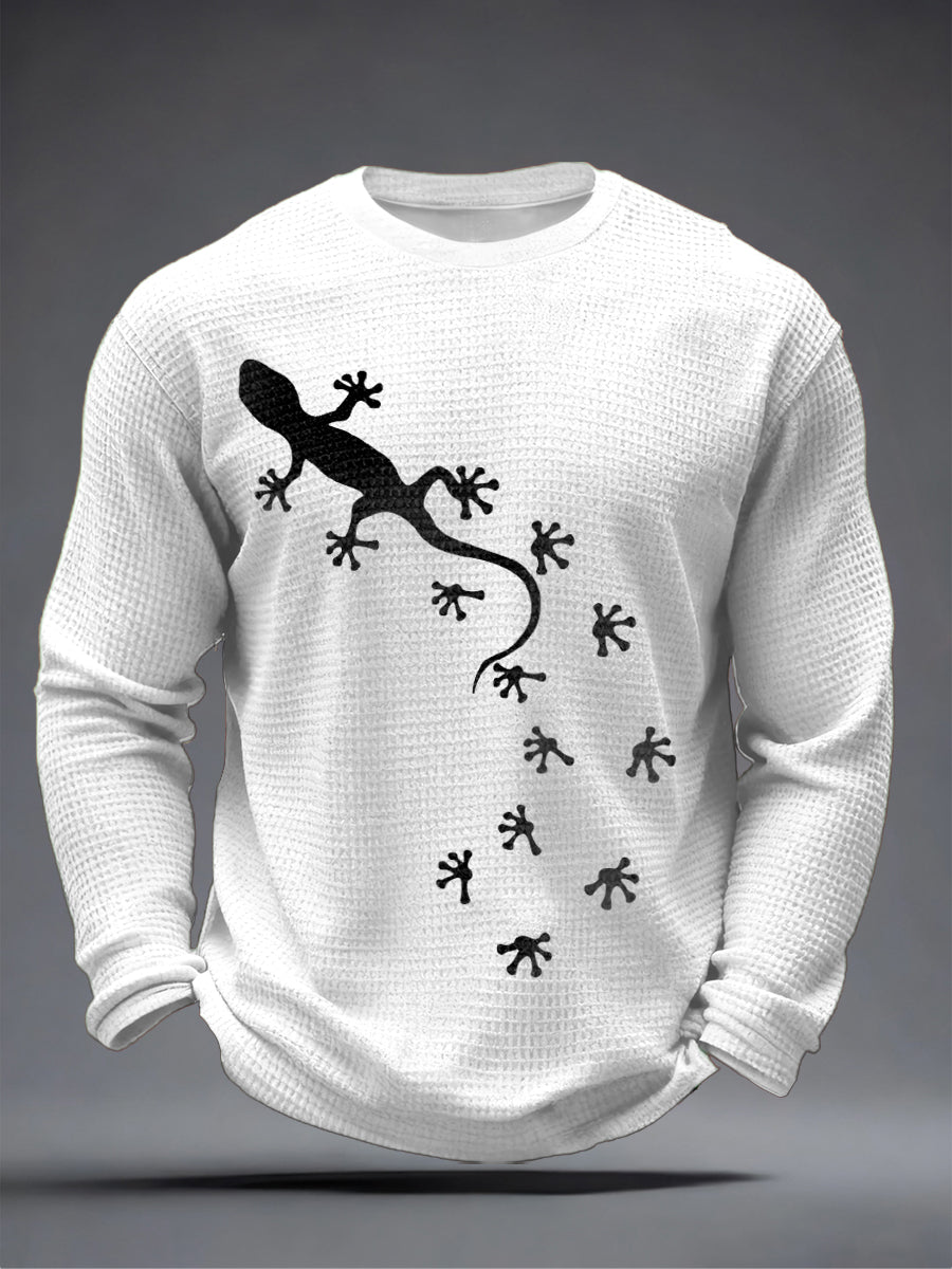 Męska koszulka z długim rękawem Lizard Art Print Waffle