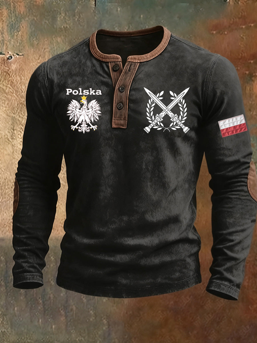 Męska koszulka z długim rękawem z nadrukiem polskim