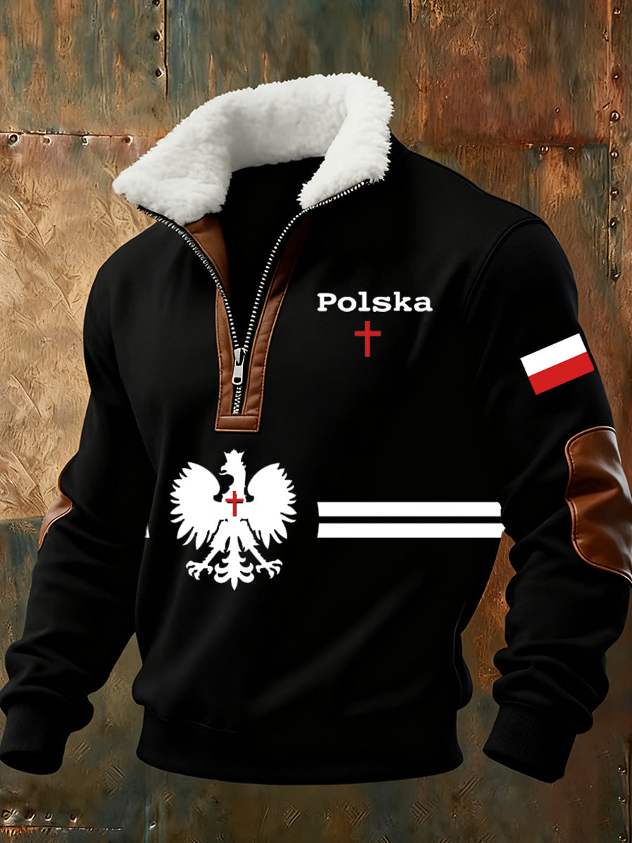 Wygodna bluza ze stand-up z kołnierzem męską polską flagą