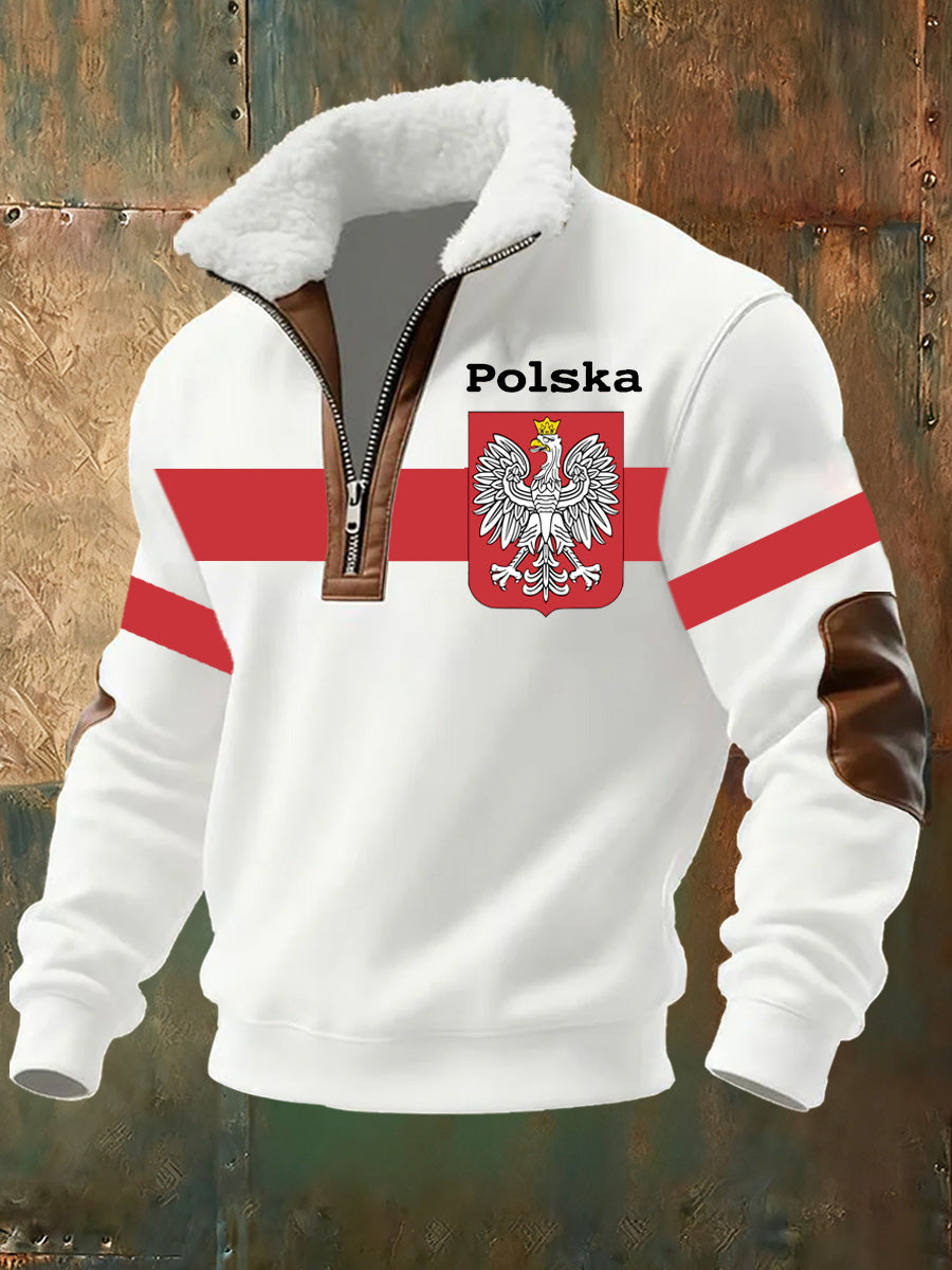 Wygodna bluza ze stand-up z kołnierzem męską polską flagą