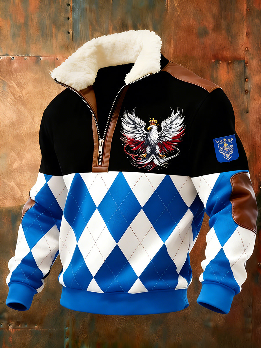 Męska polska sztuka retro casualowa gruba futrzana bluza z kołnierzem