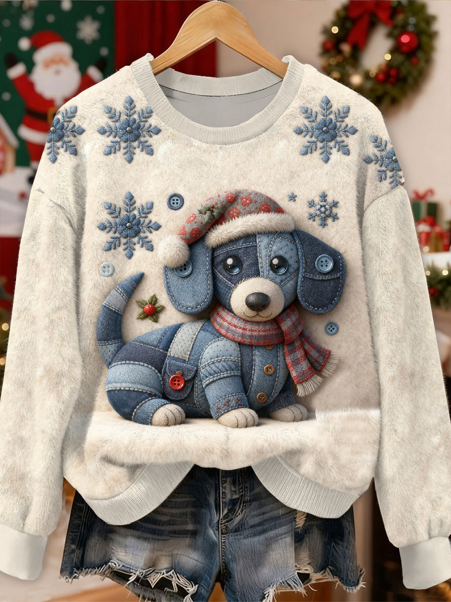 Wspaniały świąteczny wzór psa casualowa bluza z długim rękawem