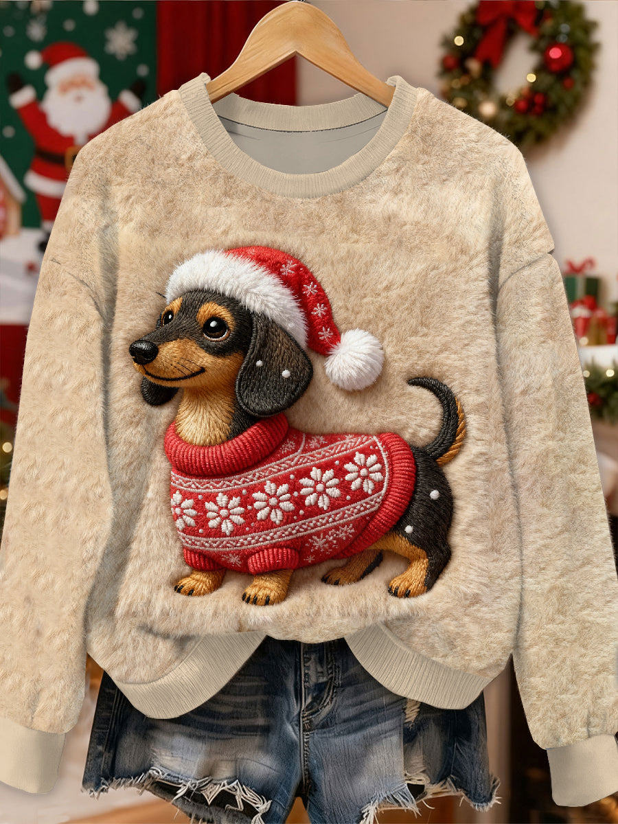 Wspaniały świąteczny wzór psa casualowa bluza z długim rękawem