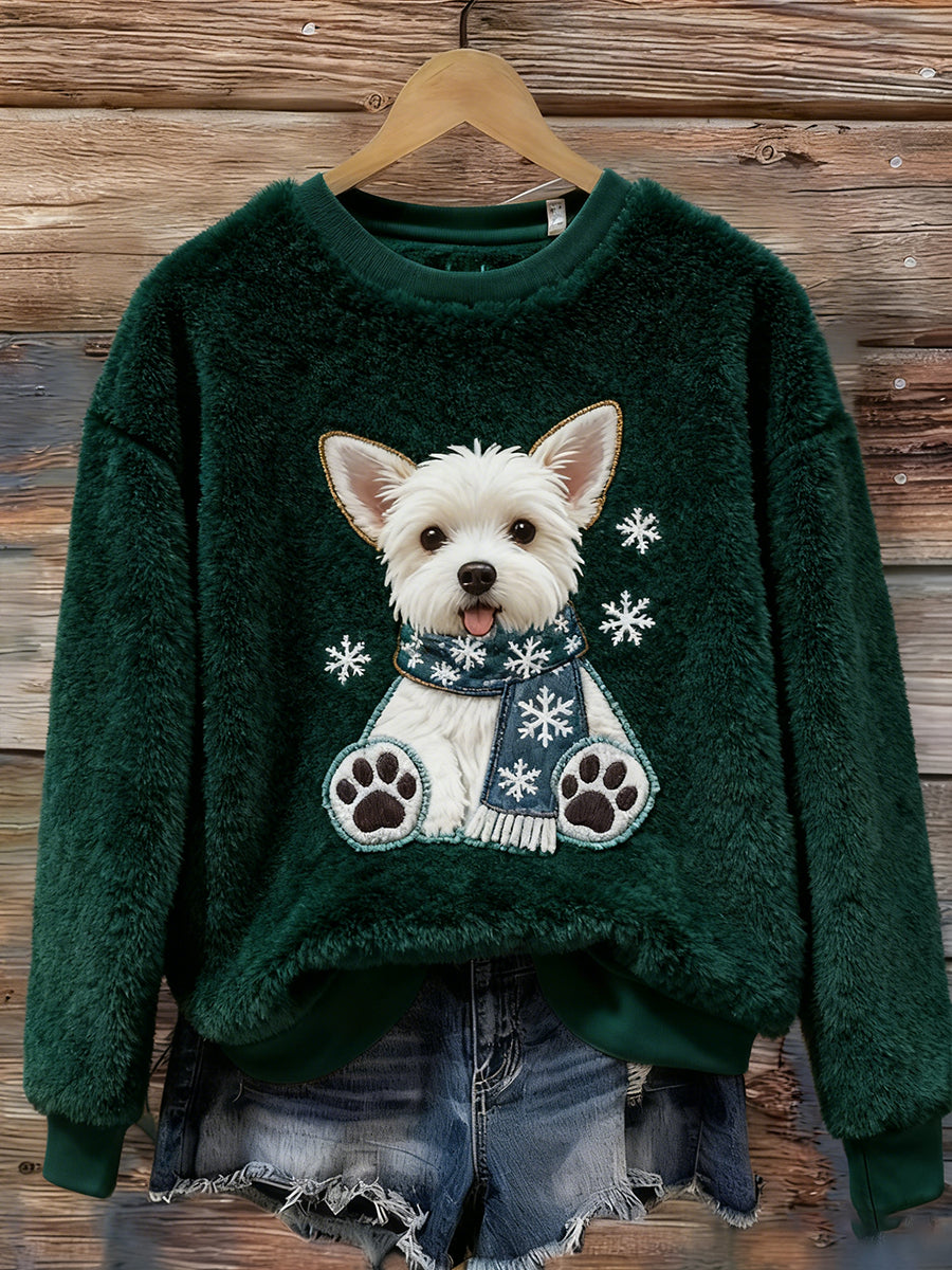 Damskie Retro Animal Boże Narodzenie Art Print Casual Top flanelowy