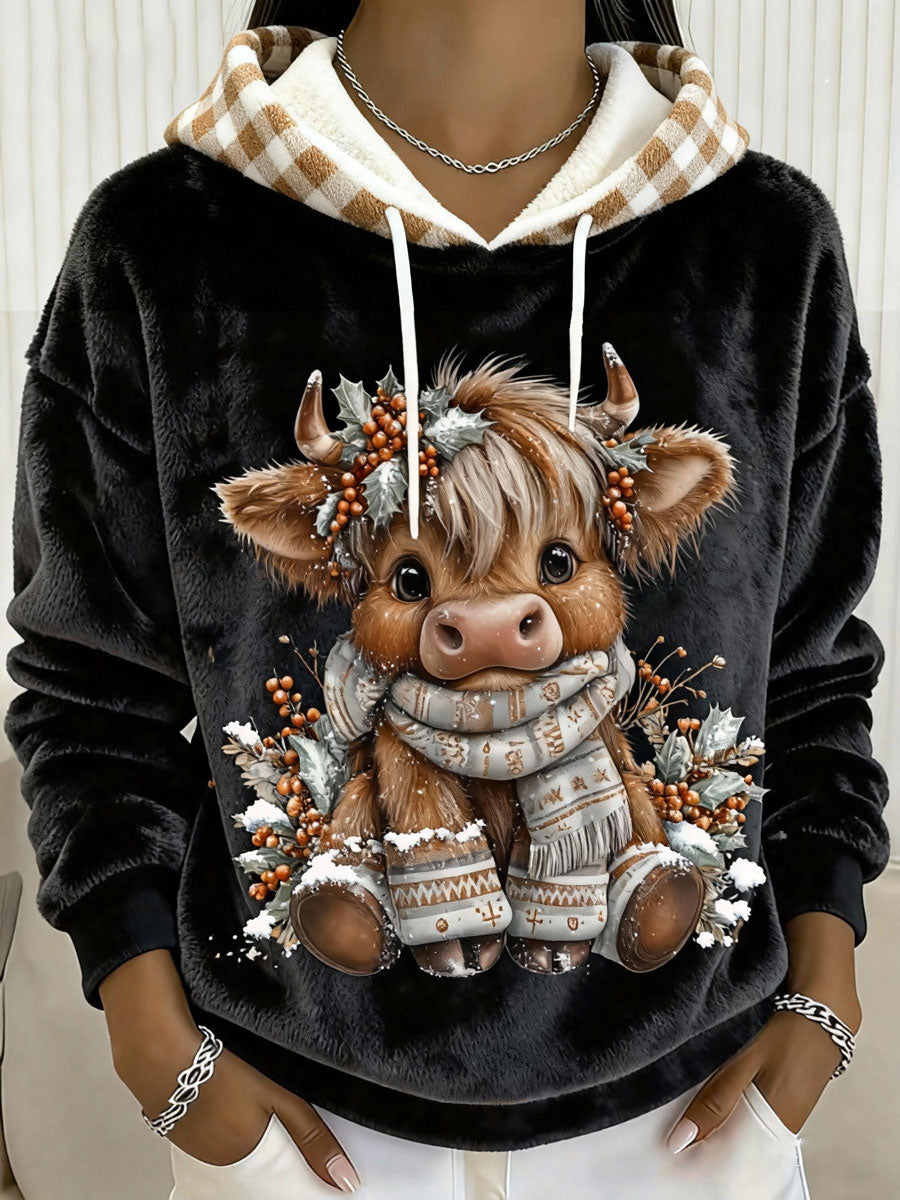 Damska bluza z kapturem Highland Cow Art Print Casual