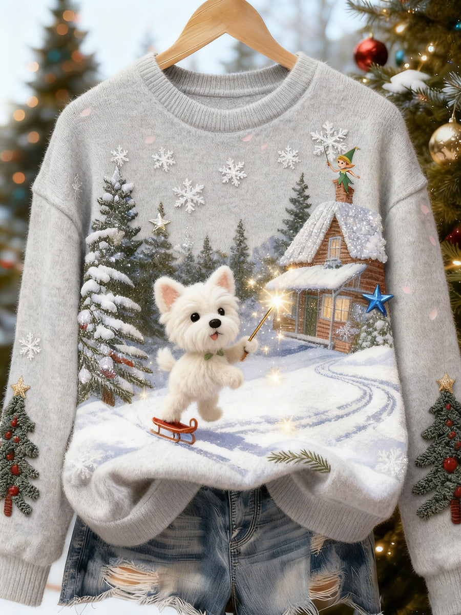 Damskie Retro Animal Boże Narodzenie Art Print Casual Top flanelowy