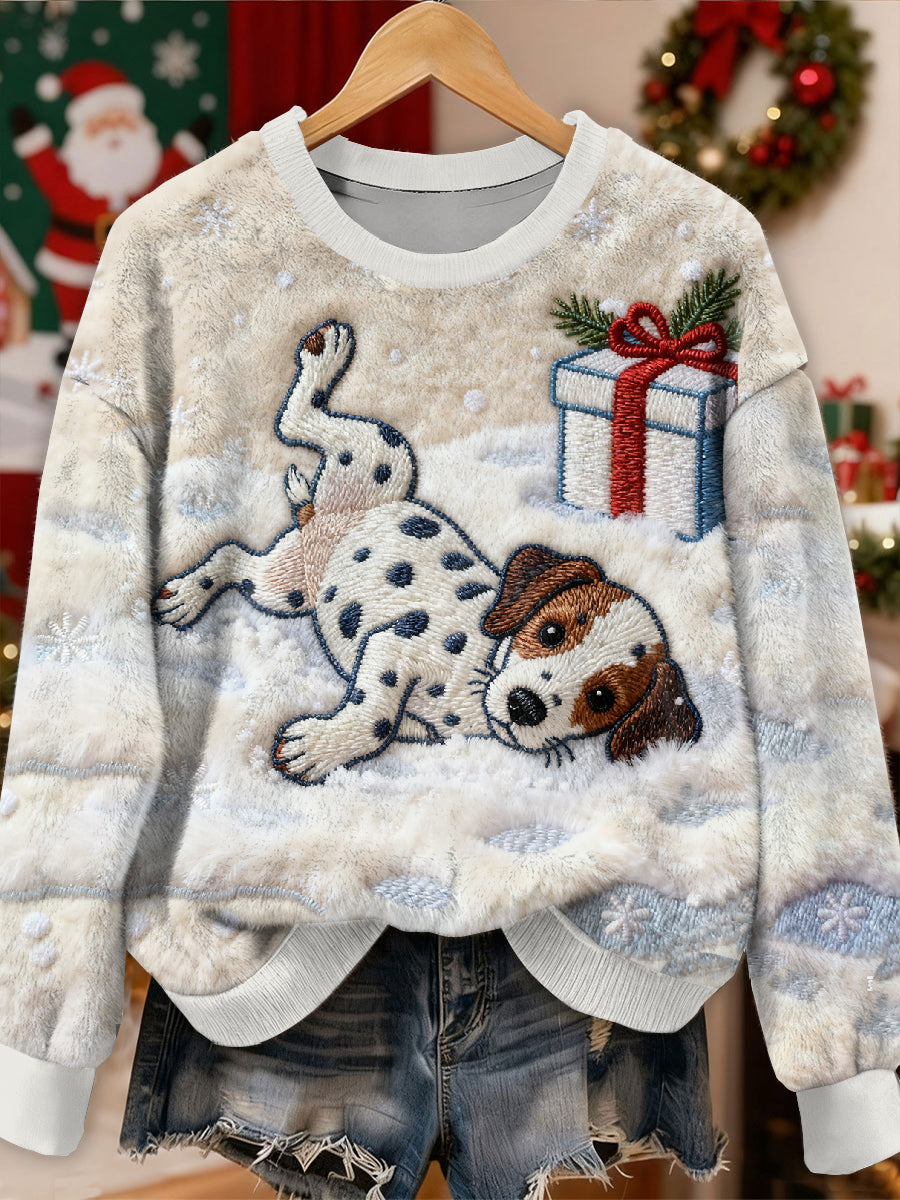 Wspaniały świąteczny wzór psa casualowa bluza z długim rękawem