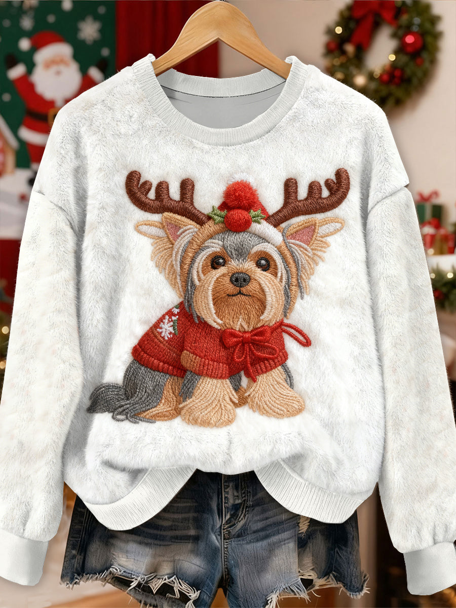 Wspaniały świąteczny wzór psa casualowa bluza z długim rękawem