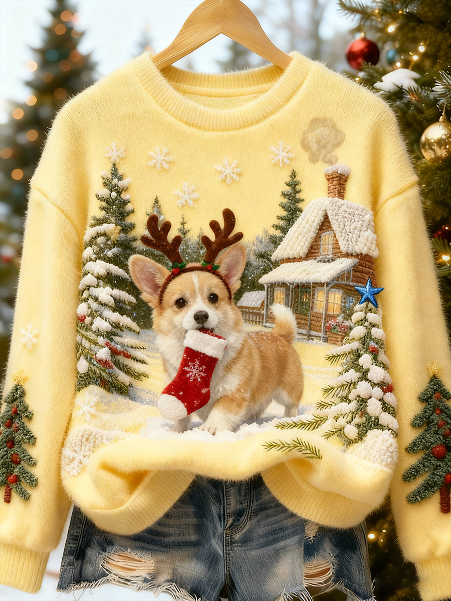 Damskie Retro Animal Boże Narodzenie Art Print Casual Top flanelowy