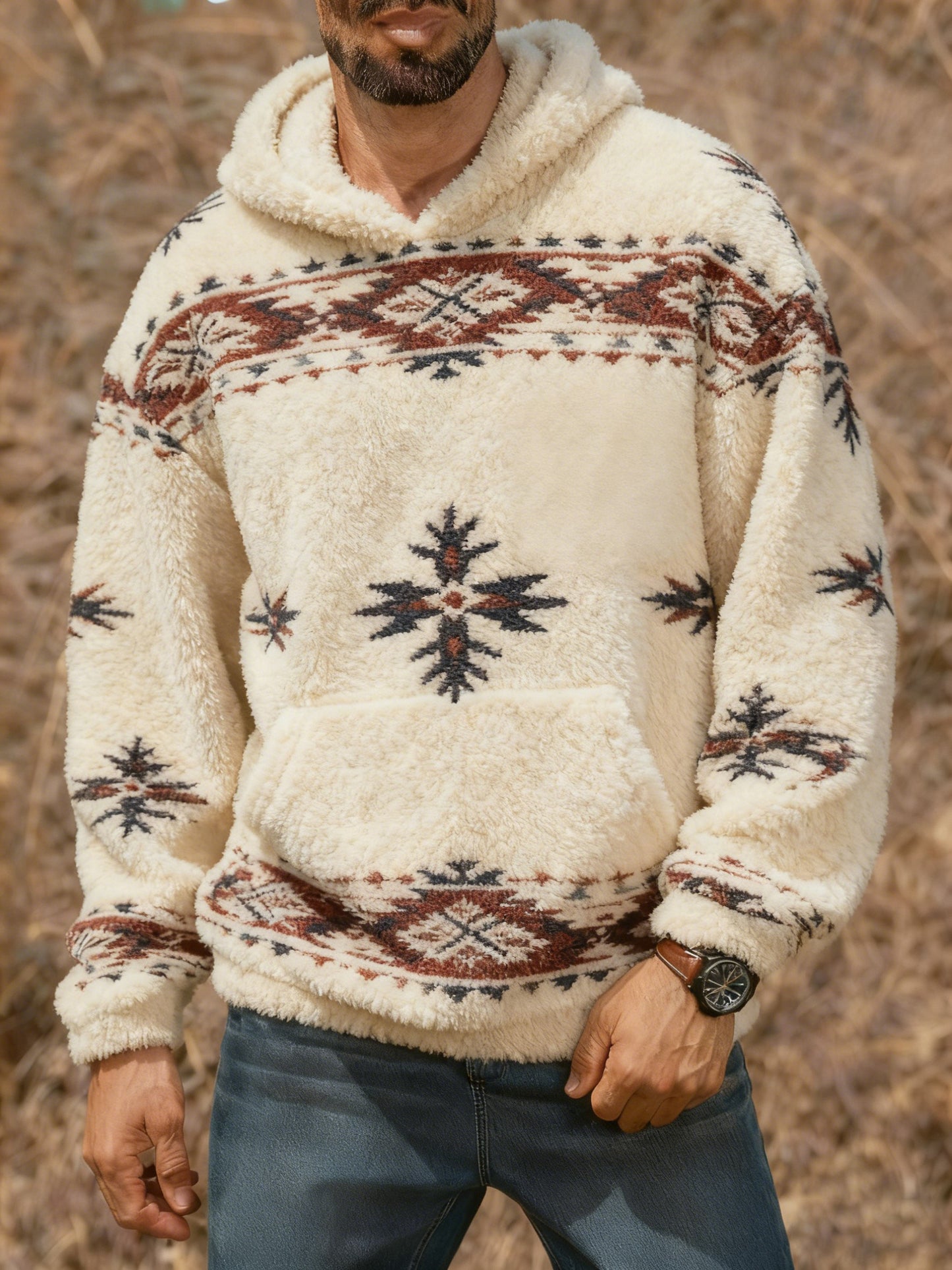 Męska bluza z kapturem w stylu vintage Western z nadrukiem