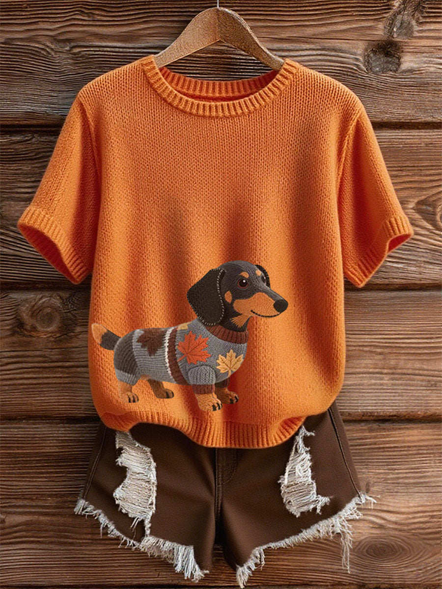 Damska koszulka z krótkim rękawem Jesień Dog Art Print