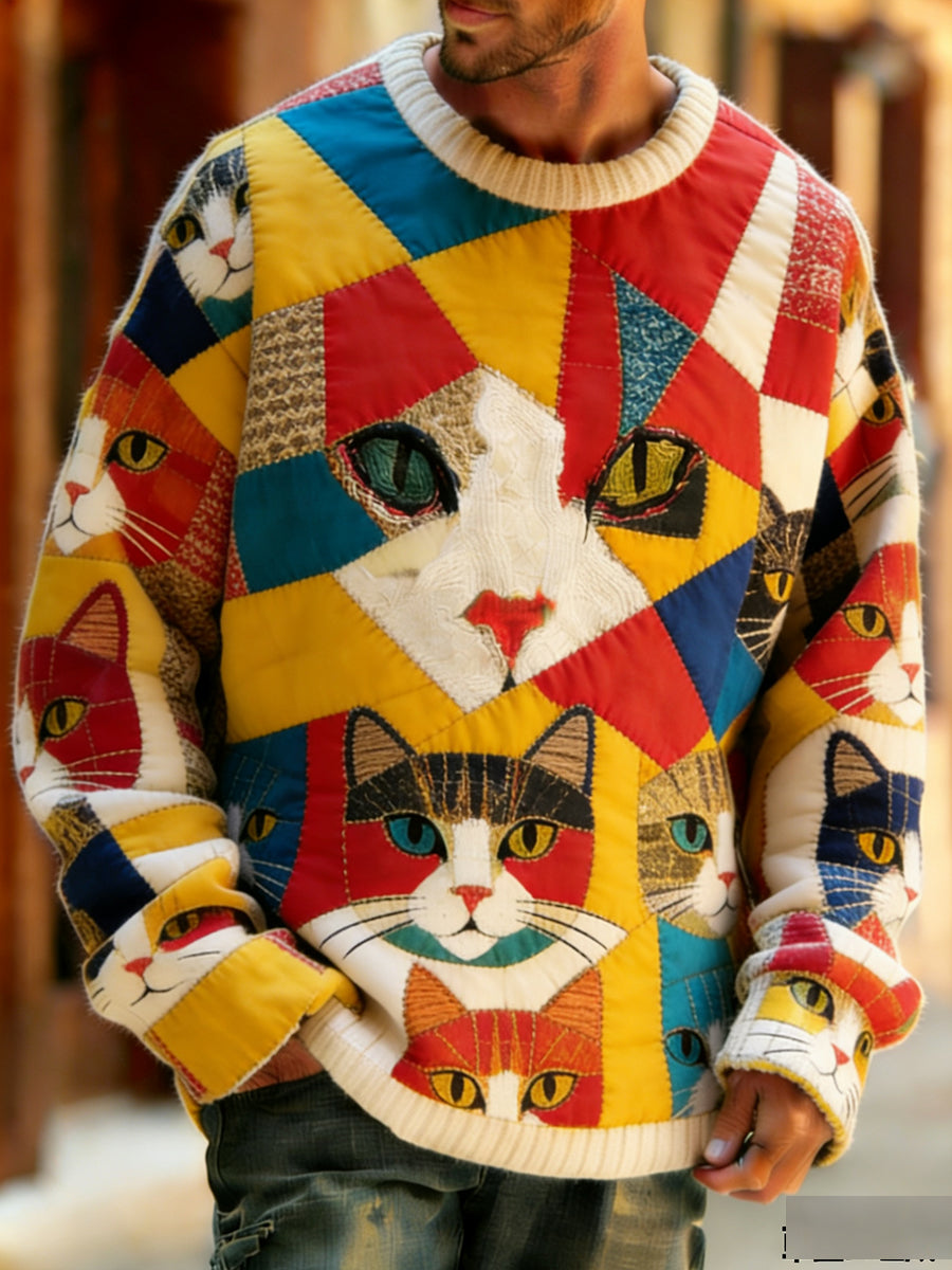 Wygodny top z dzianiny w stylu retro w stylu retro z nadrukiem w stylu zwierzęcym