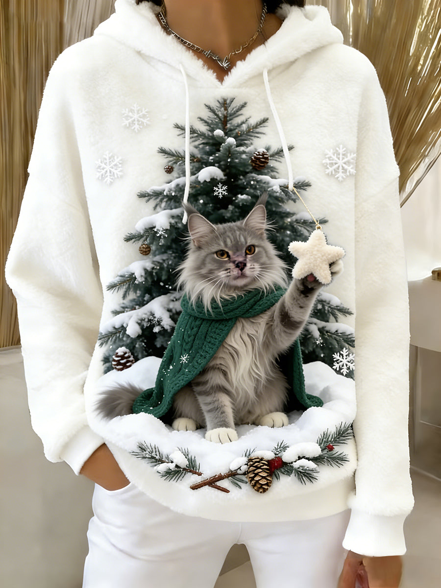 Damska wygodna flanelowa bluza z kapturem Retro Animal Art Print