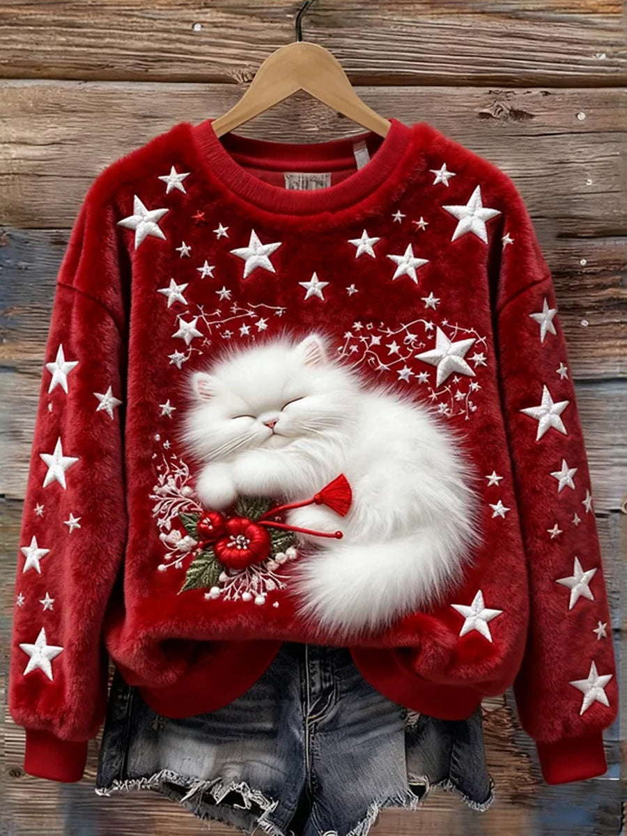 Damski Retro Animal Art Print Wygodny Top flanelowy