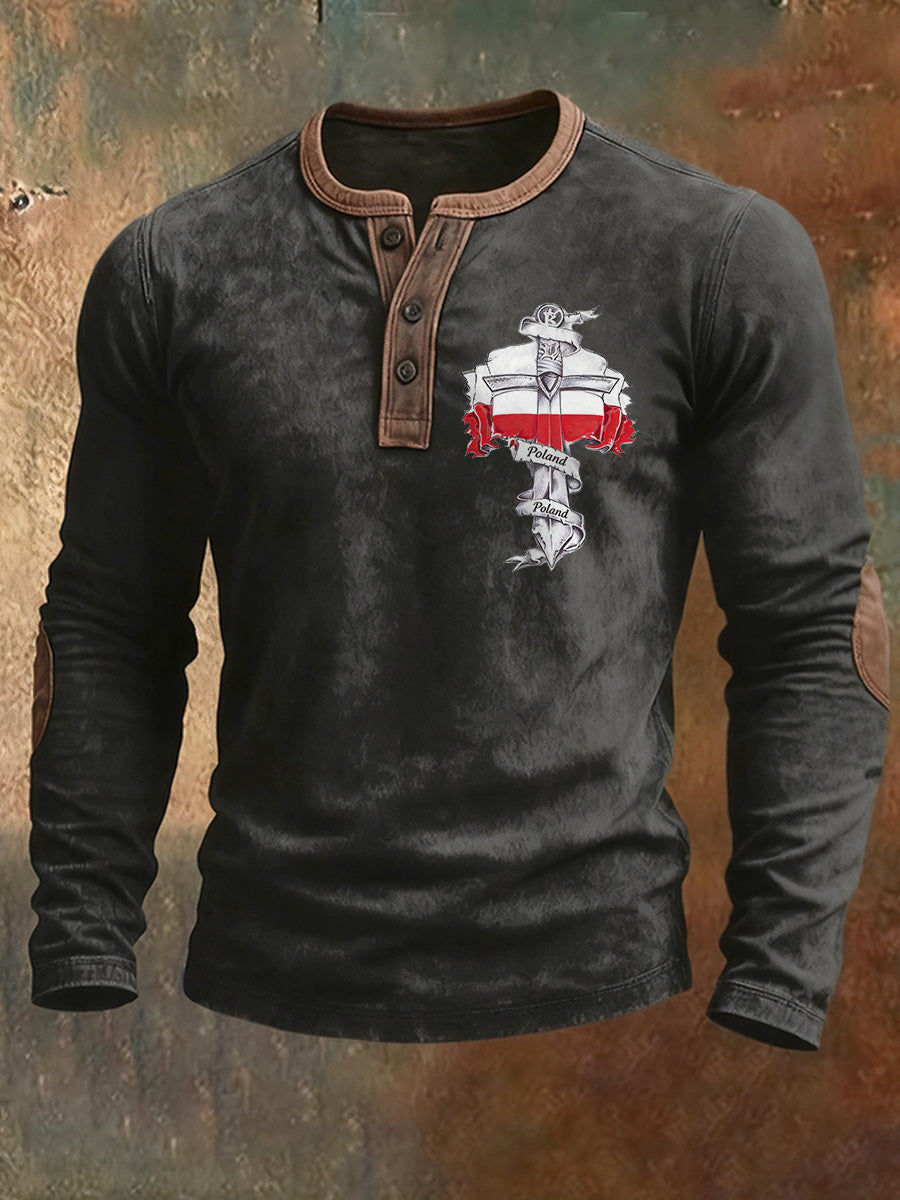 Wygodna koszulka z długim rękawem męska z nadrukiem polskiej flagi