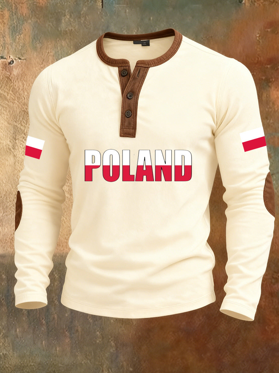 Wygodna koszulka z długim rękawem męska z nadrukiem polskiej flagi