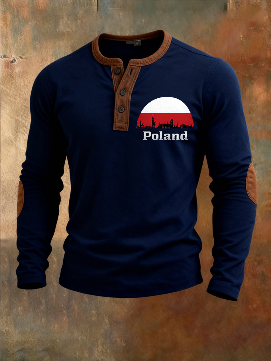 Wygodna koszulka z długim rękawem męska z nadrukiem polskiej flagi