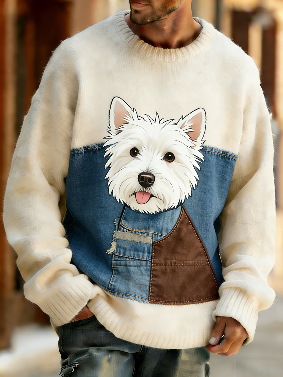 Wygodny top z dzianiny w stylu retro w stylu retro z nadrukiem w stylu zwierzęcym