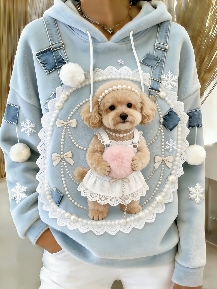 Damska wygodna flanelowa bluza z kapturem Retro Animal Art Print