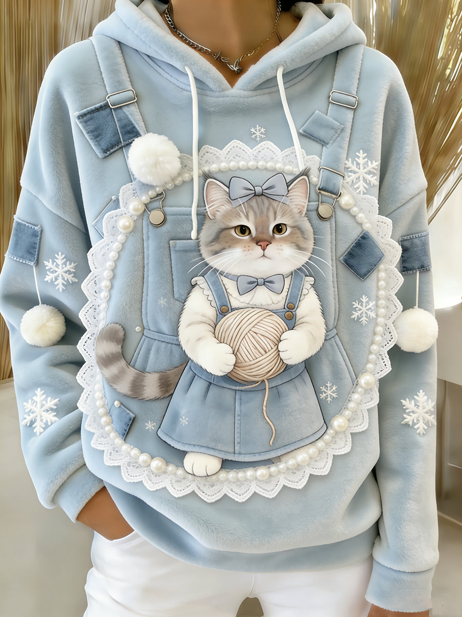 Damska wygodna flanelowa bluza z kapturem Retro Animal Art Print