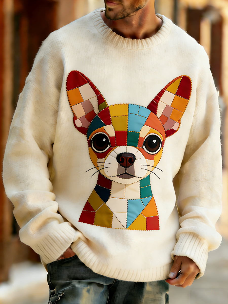 Wygodny top z dzianiny w stylu retro w stylu retro z nadrukiem w stylu zwierzęcym