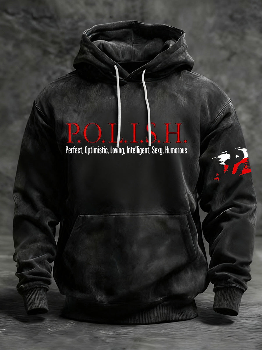 Męska bluza z kapturem z nadrukiem w stylu retro w trudnej sytuacji