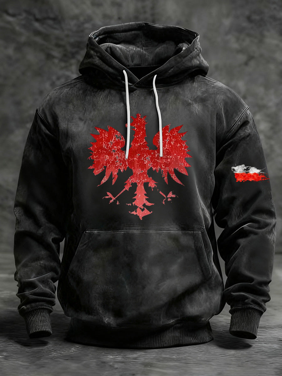 Męska bluza z kapturem z nadrukiem w stylu retro w trudnej sytuacji