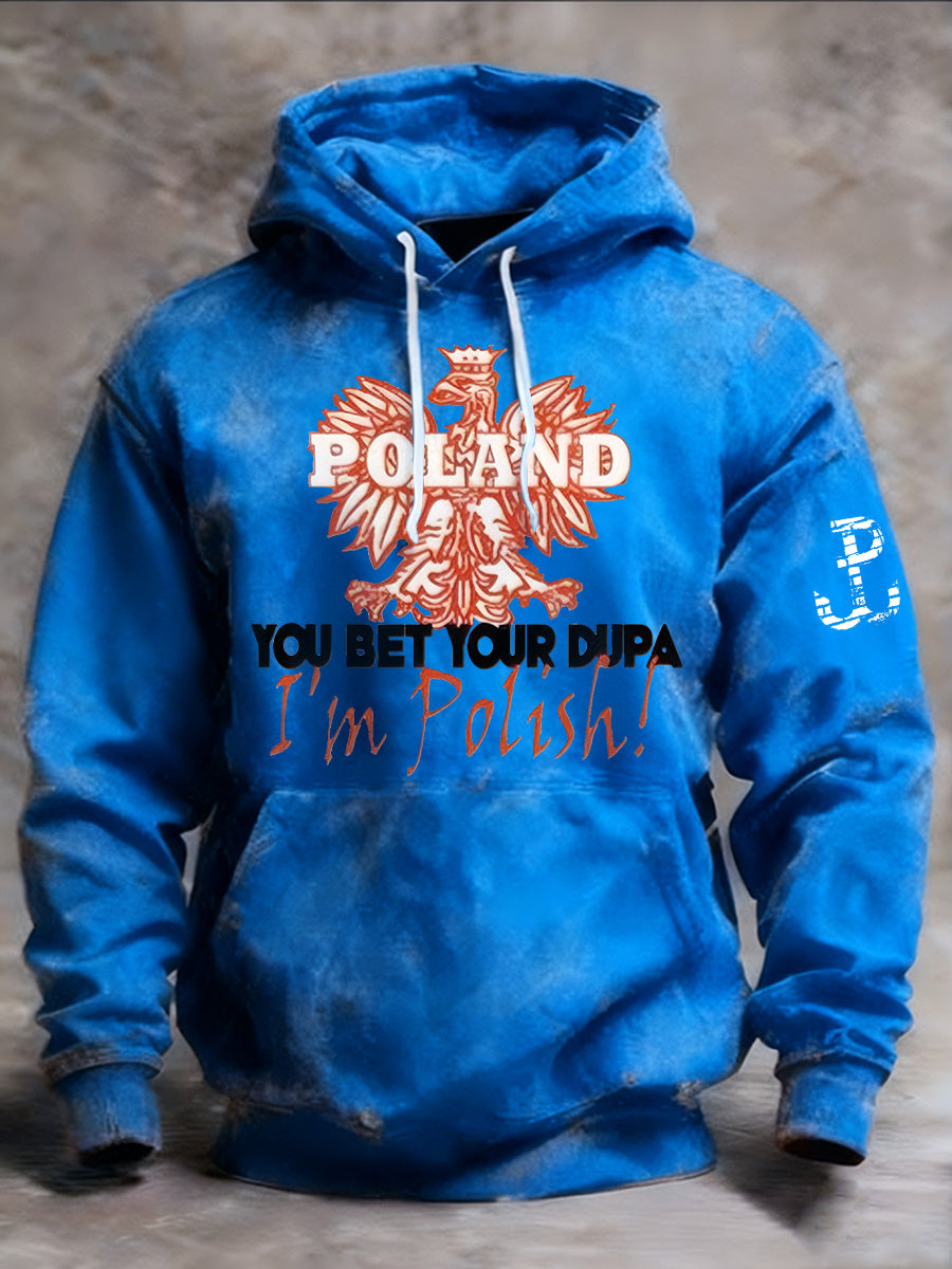 Męska bluza z kapturem z nadrukiem w stylu retro w trudnej sytuacji