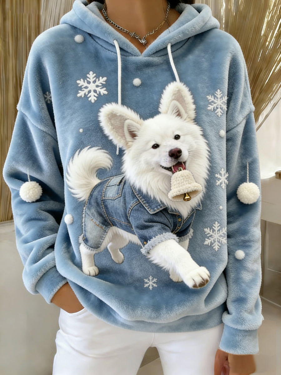 Damska wygodna flanelowa bluza z kapturem Retro Animal Art Print