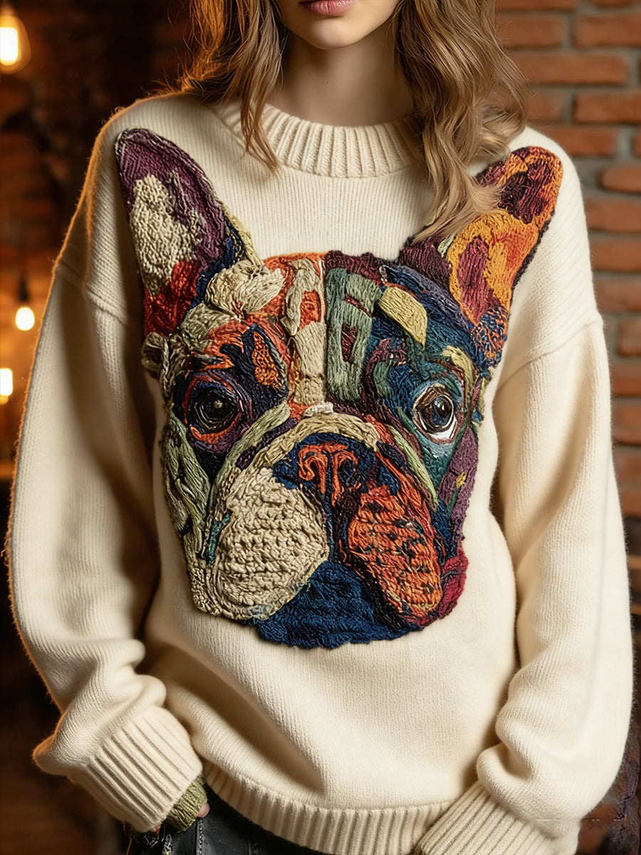 Damski sweter w stylu vintage z nadrukiem zwierzęcym Comfort