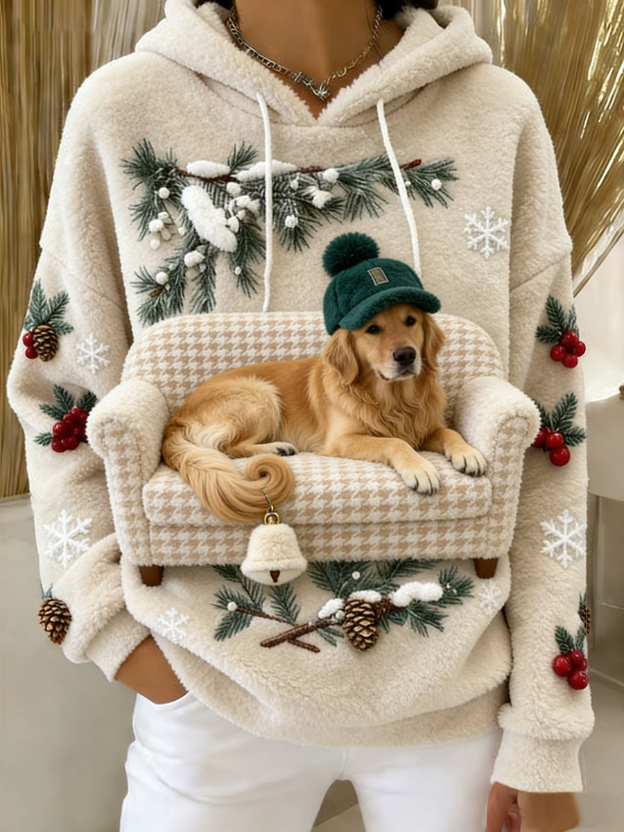 Damska wygodna flanelowa bluza z kapturem Retro Animal Art Print