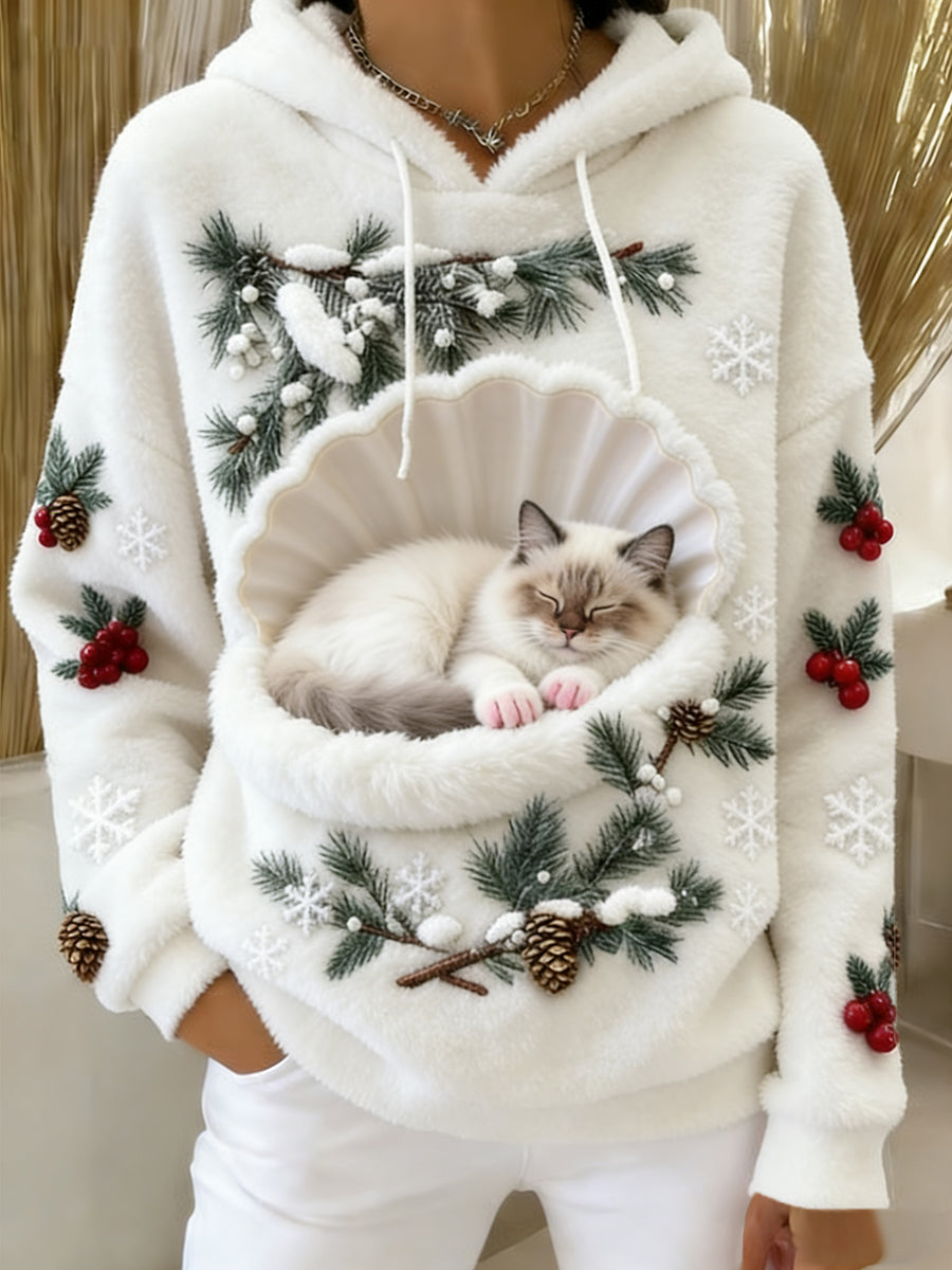 Damska wygodna flanelowa bluza z kapturem Retro Animal Art Print