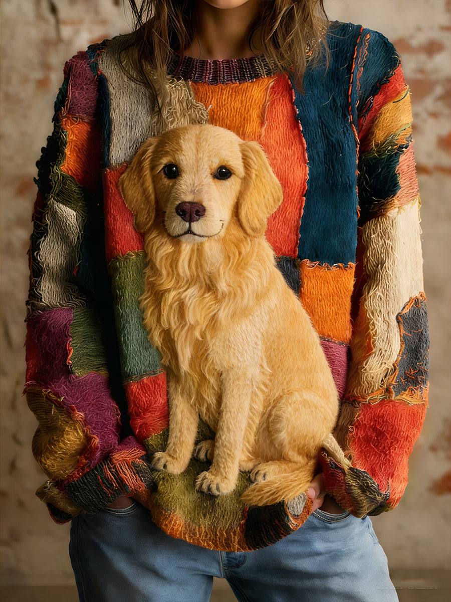 Damski sweter w stylu vintage z nadrukiem zwierzęcym Comfort