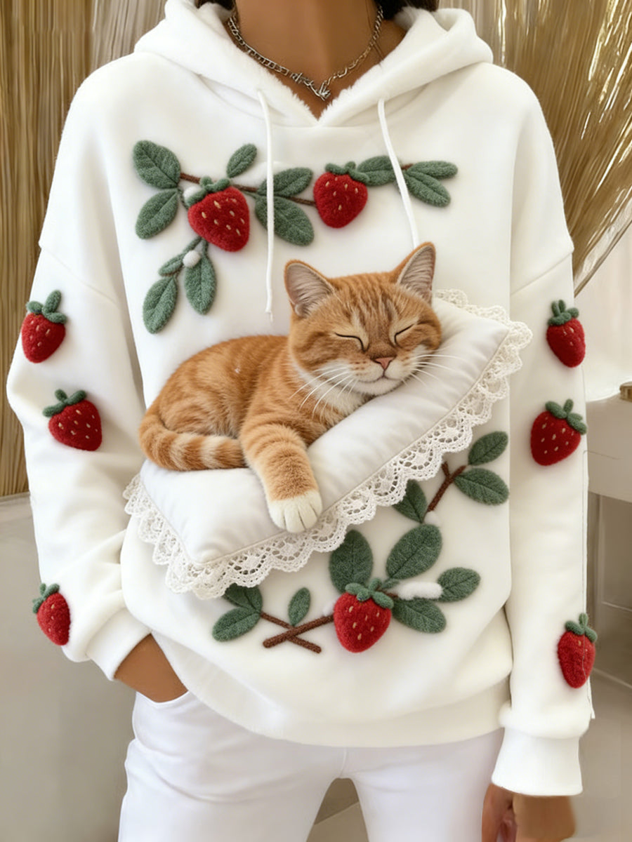 Damska wygodna flanelowa bluza z kapturem Retro Animal Art Print