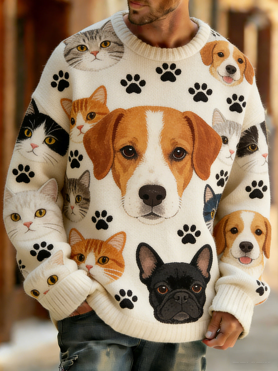 Wygodny top z dzianiny w stylu retro w stylu retro z nadrukiem w stylu zwierzęcym