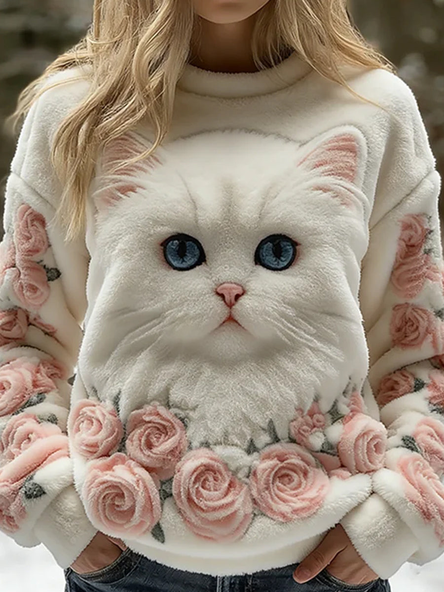 Damski Retro Animal Art Print Wygodny Top flanelowy